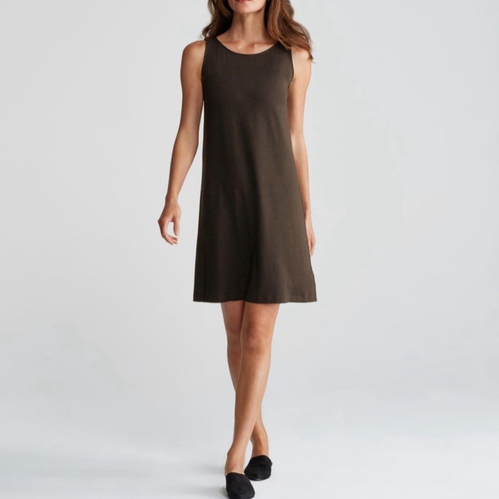 NWT! Eileen Fisher Black Ballet Neck Shift Dress Size Large Black - Picture 2 of 9